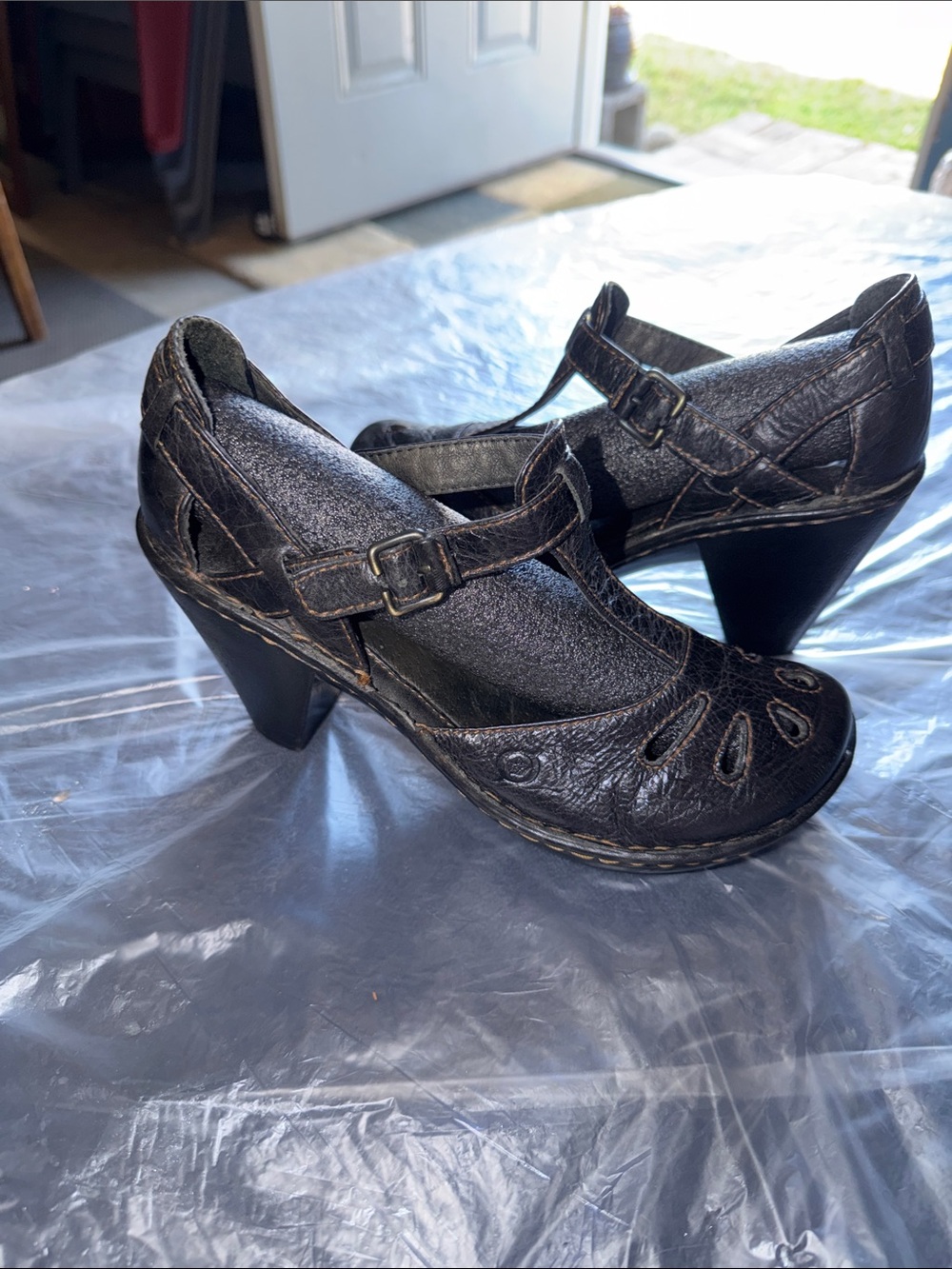 Born Charisma Black Leather Cut-Out Heeled Mary Janes - Picture 3 of 6